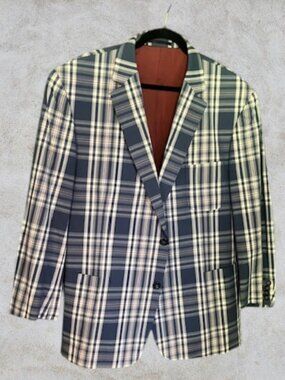 A Zenbriele men's blue plaid cotton blazer